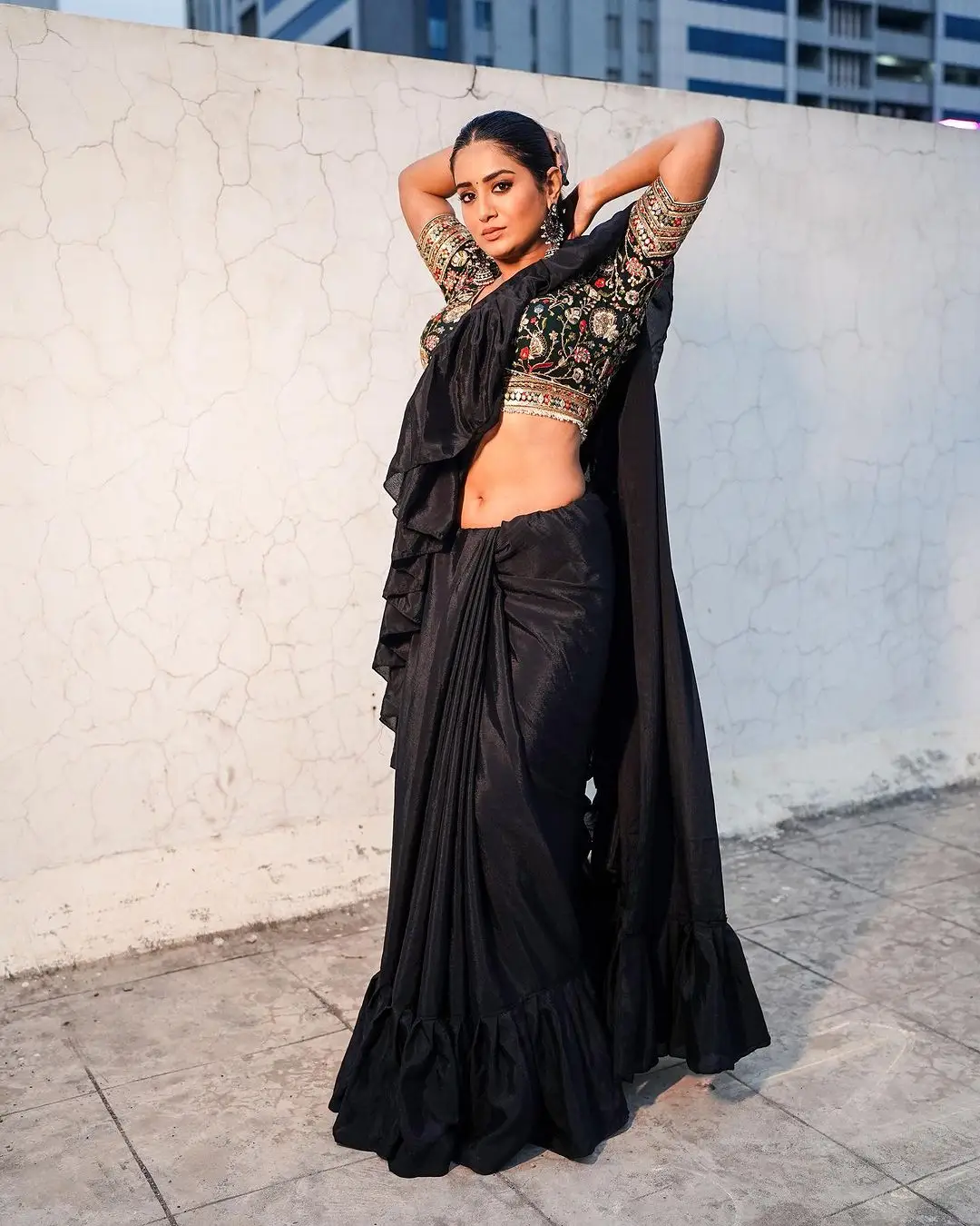 Rashi Singh in South Indian Traditional Black Half Saree Blouse